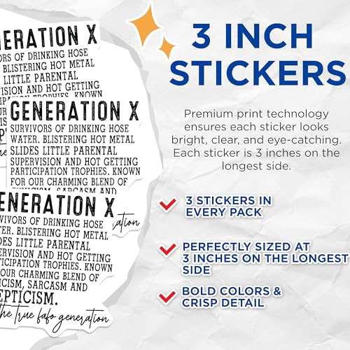 (3 Pack) Generation X Decals - Sarcastic Gen X - Cynical Sarcasm Sticker - 3 Inches On Longest Side - Easy Peel & Apply - Made in USA - 3MCS1883
