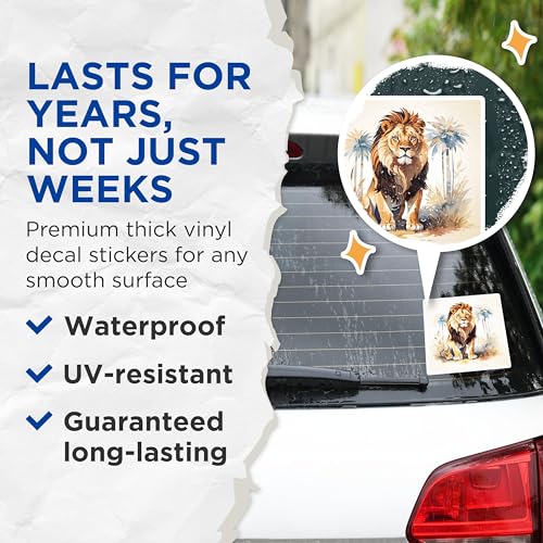 (2 Pack) Lion Art Stickers - Majestic Lion - Animal Illustration - 5" On Longest Side - Sticks to Smooth Flat Surfaces - Made in USA - BMCS8696 - Wildlife Decor