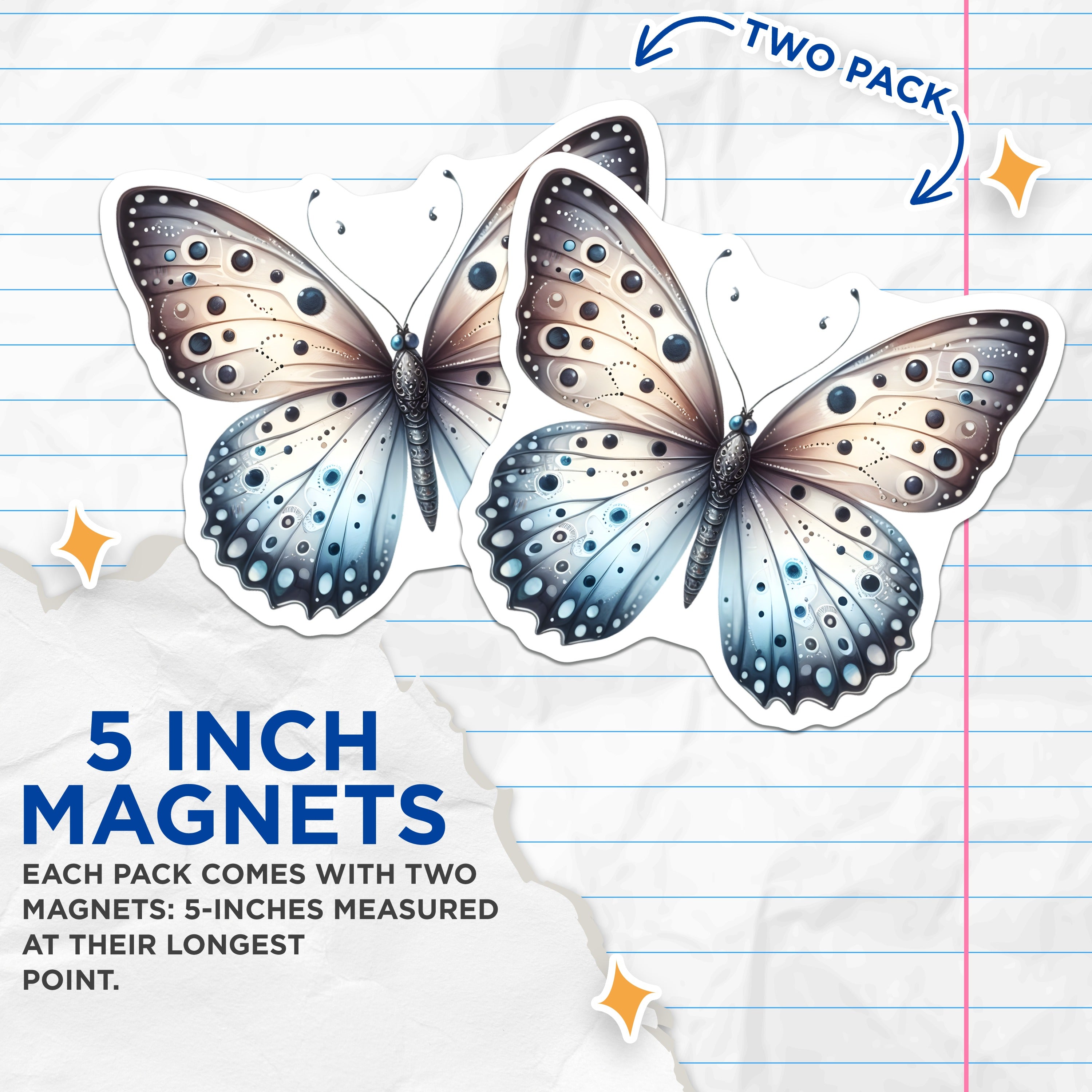 (2 Pack) Ethereal Butterfly Magnets - Mystical Insect Decor - Nature Inspired Art for Fridge - 5 Inches On Longest Side - Thick Durable Magnet - Made in USA - MAG37451