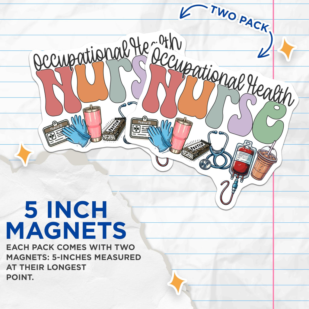 (2 Pack) Occupational Health Nurse Magnets - Retro Healthcare Professional Decor - Daily Nurse Life Essentials - 5 Inches On Longest Side - Thick Durable Magnet - Made in USA - MAG21446