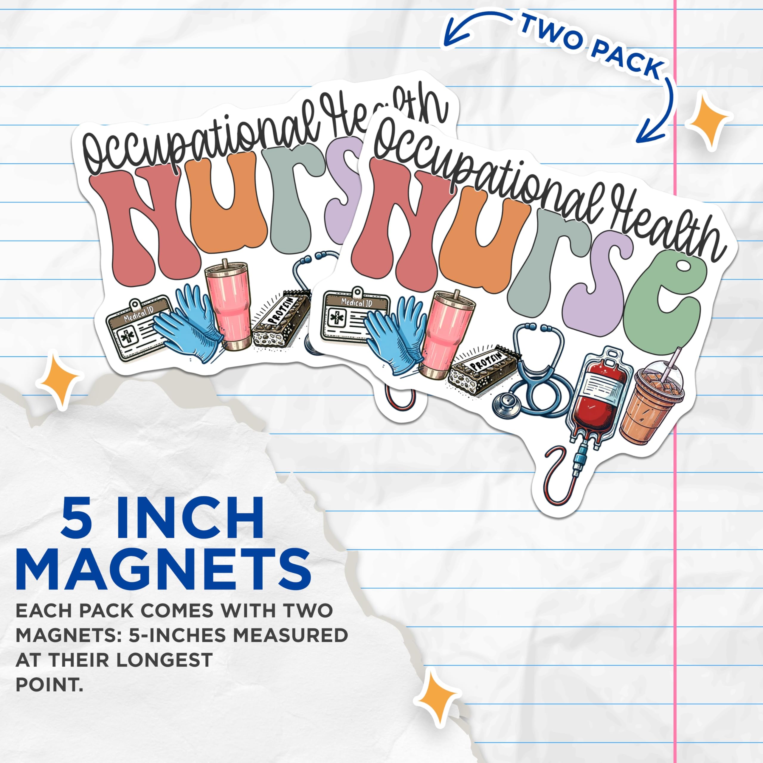 (2 Pack) Occupational Health Nurse Magnets - Retro Healthcare Professional Decor - Daily Nurse Life Essentials - 5 Inches On Longest Side - Thick Durable Magnet - Made in USA - MAG21446