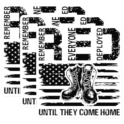 (3 Pack) Remember Everyone Deployed Decals - Military Boots - American Flag Decal - 3 Inches On Longest Side - Easy Peel & Apply - Made in USA - 3MCS4297