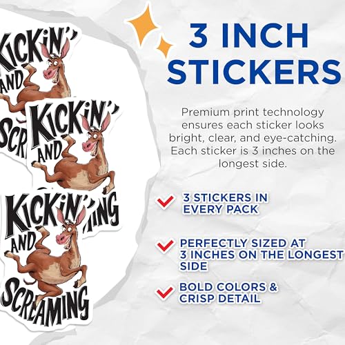 (3 Pack) Kicking Screaming Decals - Funny Donkey - Laptop Decal - 3 Inches On Longest Side - Easy Peel & Apply - Made in USA - 3MCS2915