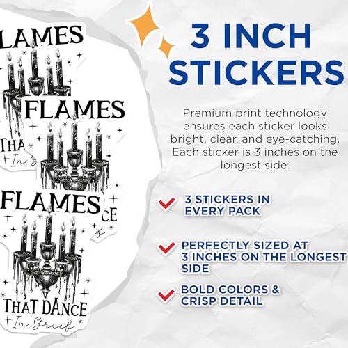 (3 Pack) Gothic Candle Decals - Flames That Dance - Occult Home Decor - 3 Inches On Longest Side - Easy Peel & Apply - Made in USA - 3MCS2243