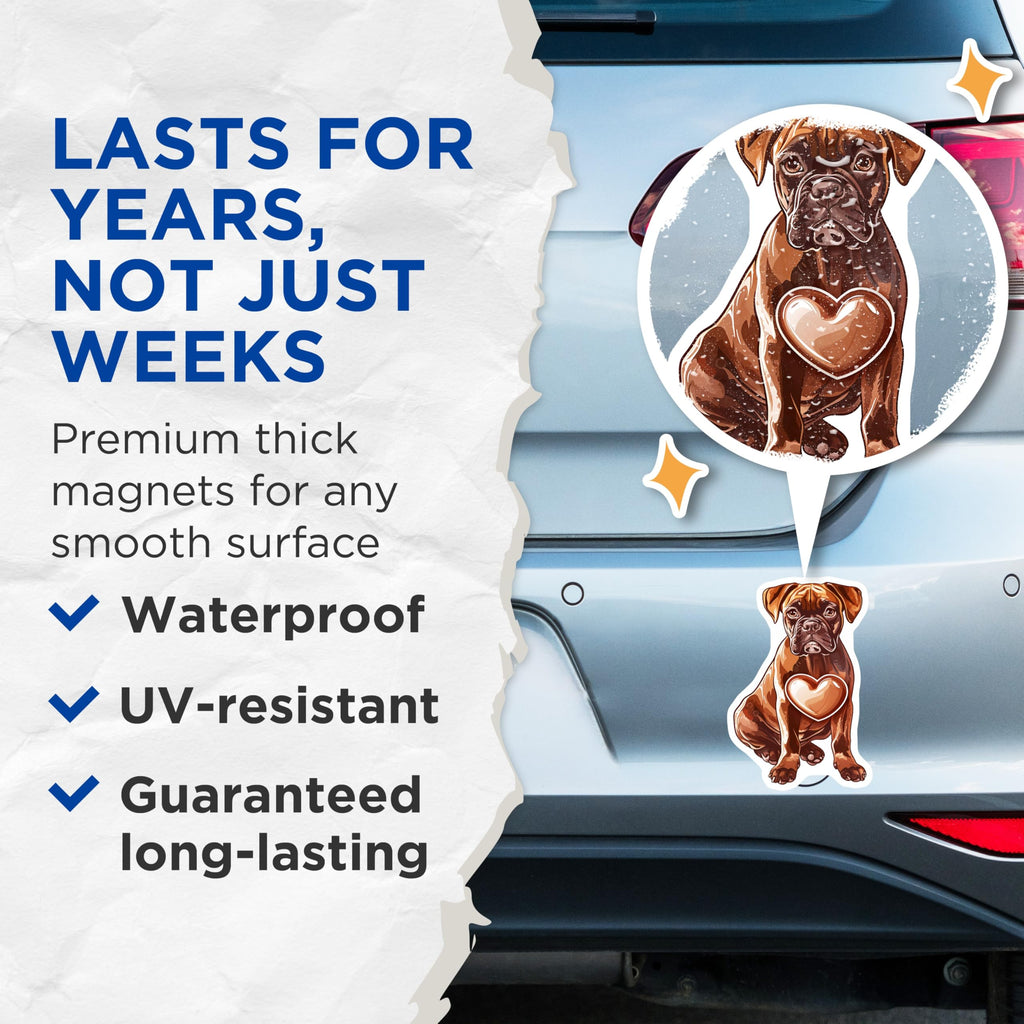 (2 Pack) Boxer Dog Magnets - Heart Design - Canine Lover Decor - 5" On Longest Side - Premium Magnet - for Cars, Refrigerators, Toolboxes, Lockers - Made in USA - MAG16670