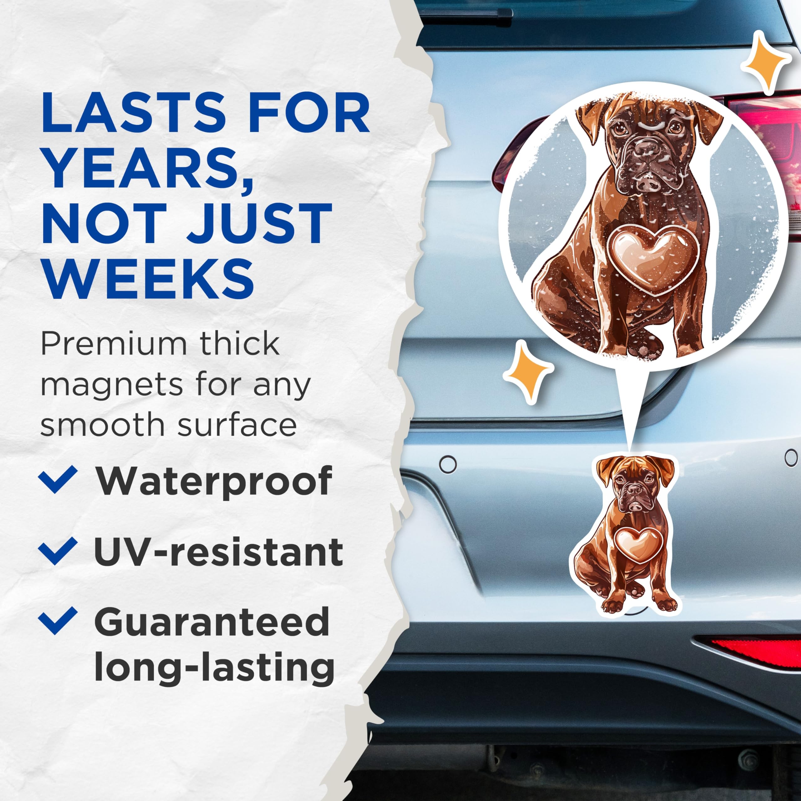 (2 Pack) Boxer Dog Magnets - Heart Design - Canine Lover Decor - 5" On Longest Side - Premium Magnet - for Cars, Refrigerators, Toolboxes, Lockers - Made in USA - MAG16670