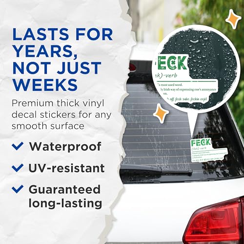 (2 Pack) Feck Stickers - Irish Humor - Funny Dictionary Definition - 5" On Longest Side - Sticks to Smooth Flat Surfaces - Made in USA - BMCS7134