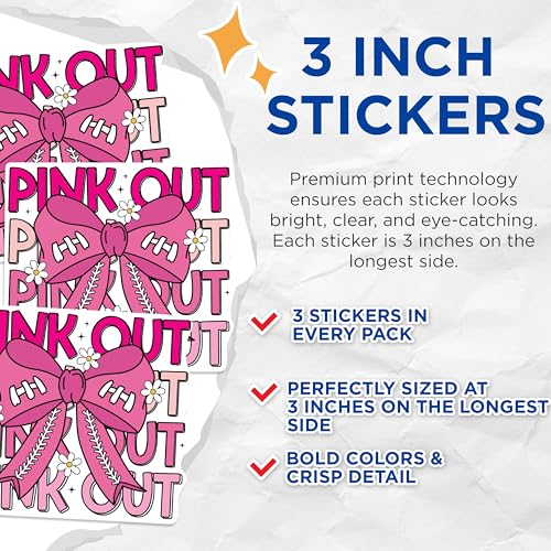 (3 Pack) Pink Out Decals - Pink Ribbon Decals - Softball Ribbon Stickers - 3 Inches On Longest Side - Easy Peel & Apply - Made in USA - 3MCS1038