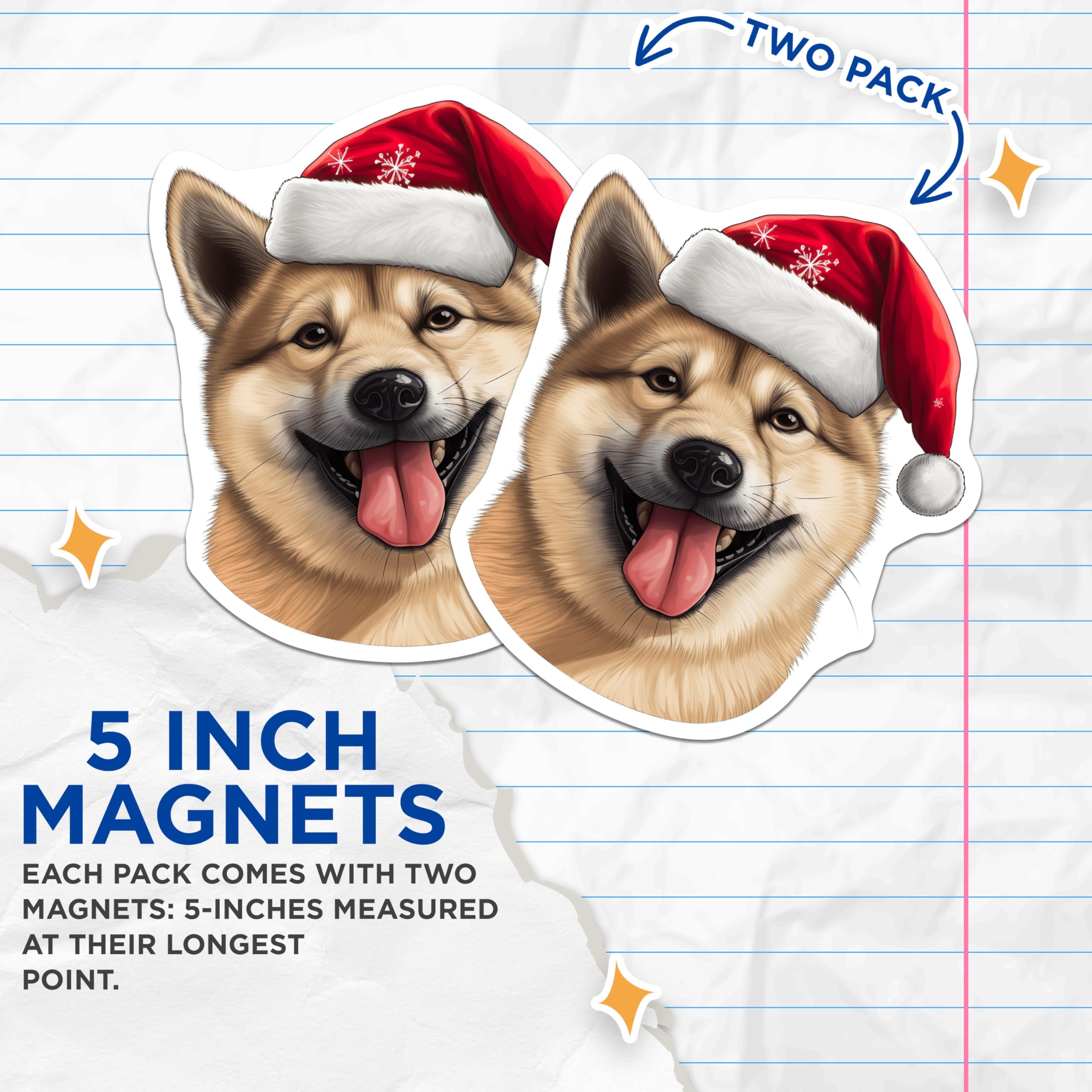 (2 Pack) Akita Dog Christmas Magnets - Happy Holiday Decor - Dog Lover Present Idea - 5 Inches On Longest Side - Thick Durable Magnet - Made in USA - MAG24112