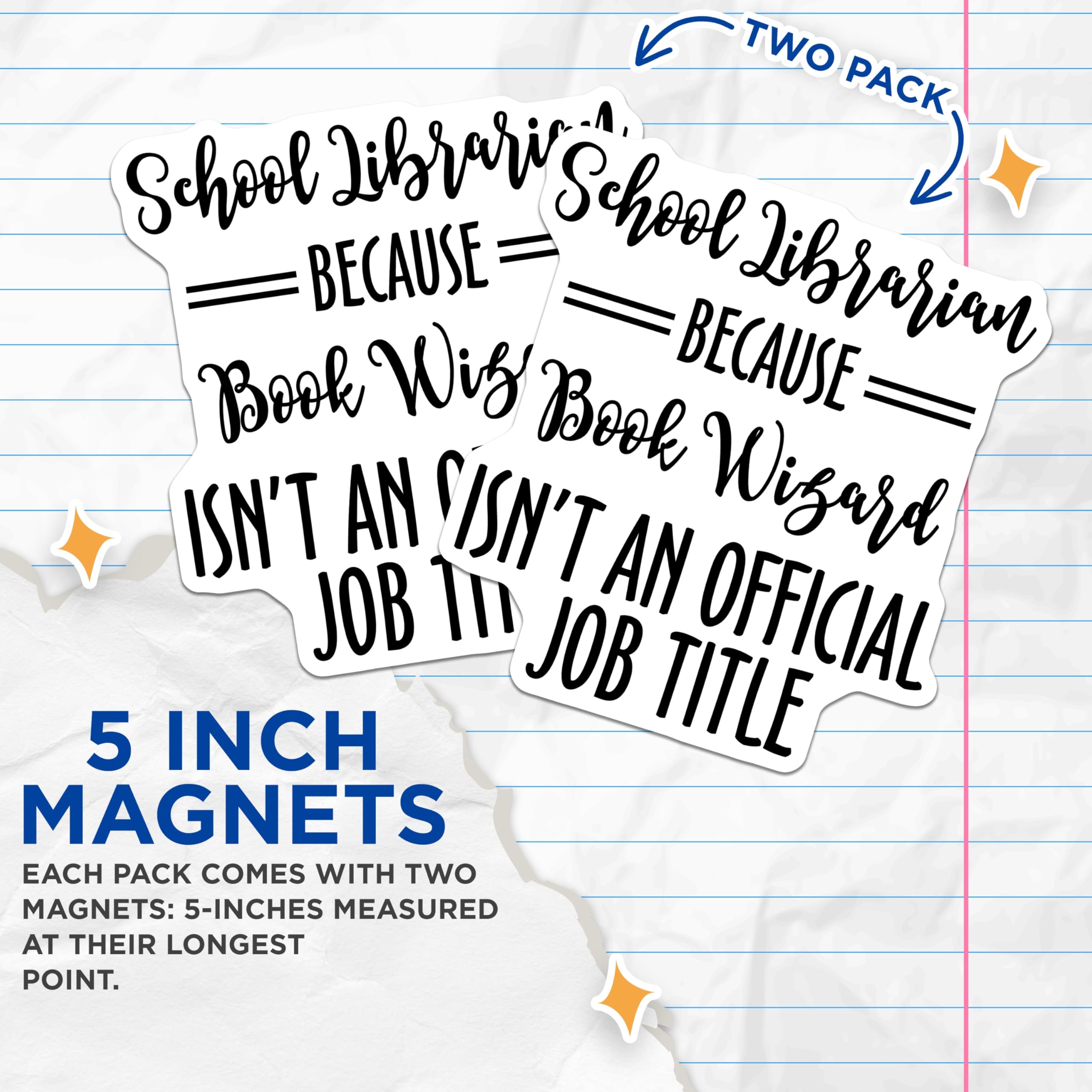 (2 Pack) School Librarian Magnets - Book Wizard - Funny Job Title Fridge Magnets - 5" On Longest Side - Premium Magnet - for Cars, Refrigerators, Toolboxes, Lockers - Made in USA - MAG14188