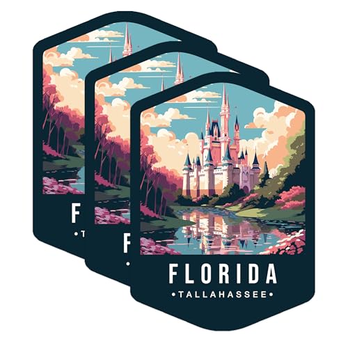 (3 Pack) Florida Decals - Tallahassee Decal - Theme Park Castle Decals - 3 Inches On Longest Side - Easy Peel & Apply - Made in USA - 3MCS0350