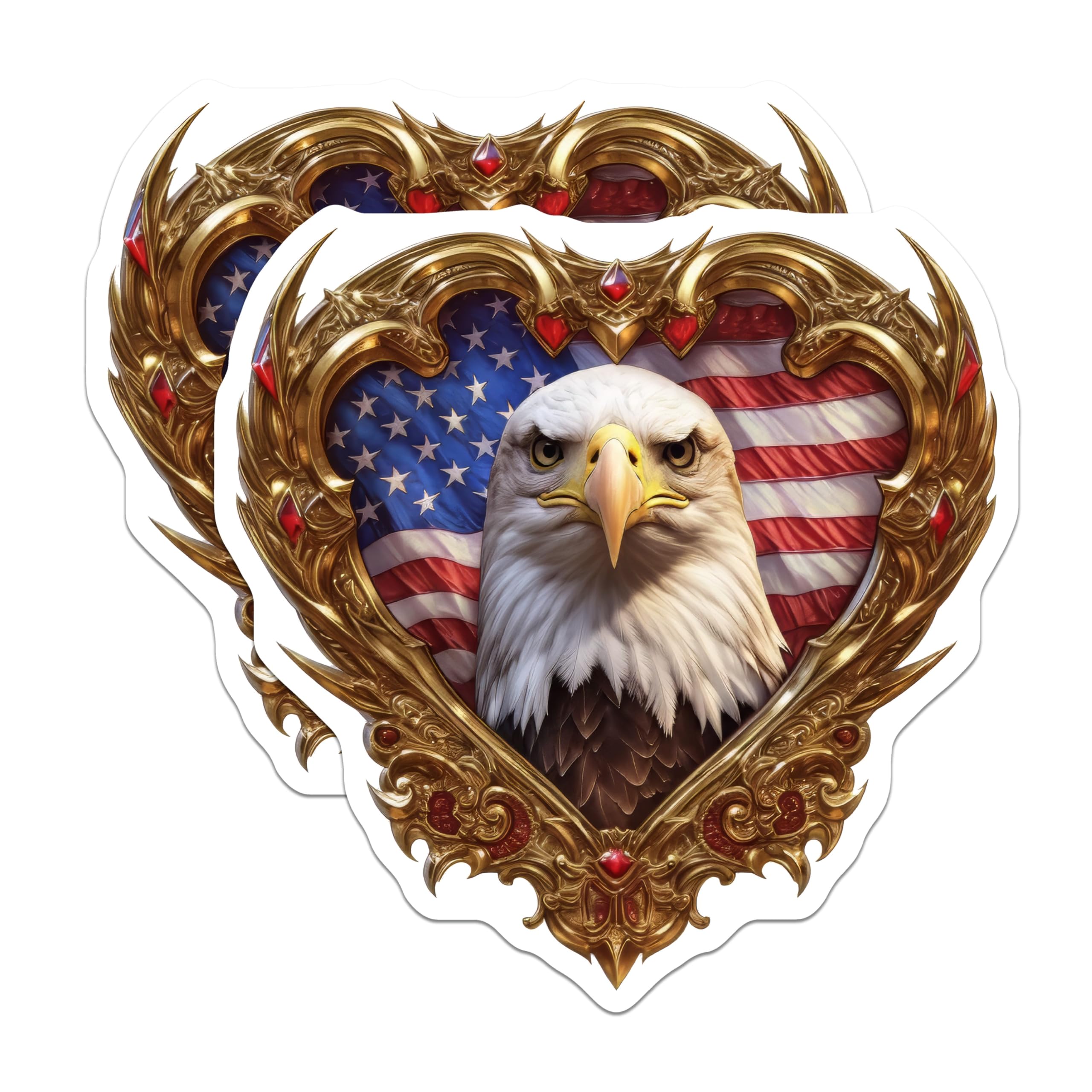 (2 Pack) Bald Eagle Magnets - Majestic American Flag Heart Frame Artwork - Patriotic USA Refrigerator Locker Decor - 5 Inches On Longest Side - Thick Durable Magnet - Made in USA - MAG21785