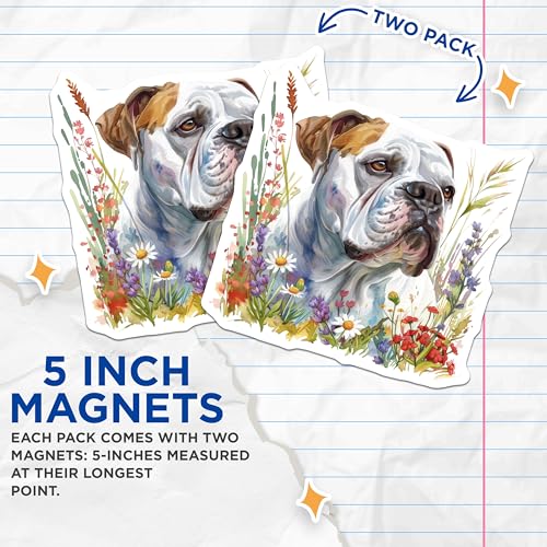 (2 Pack) Bulldog Flower Garden Magnets - Pet Lover - Colorful Dog Art - 5" On Longest Side - for Cars, Fridges, Toolboxes - Made in USA - MAG6580