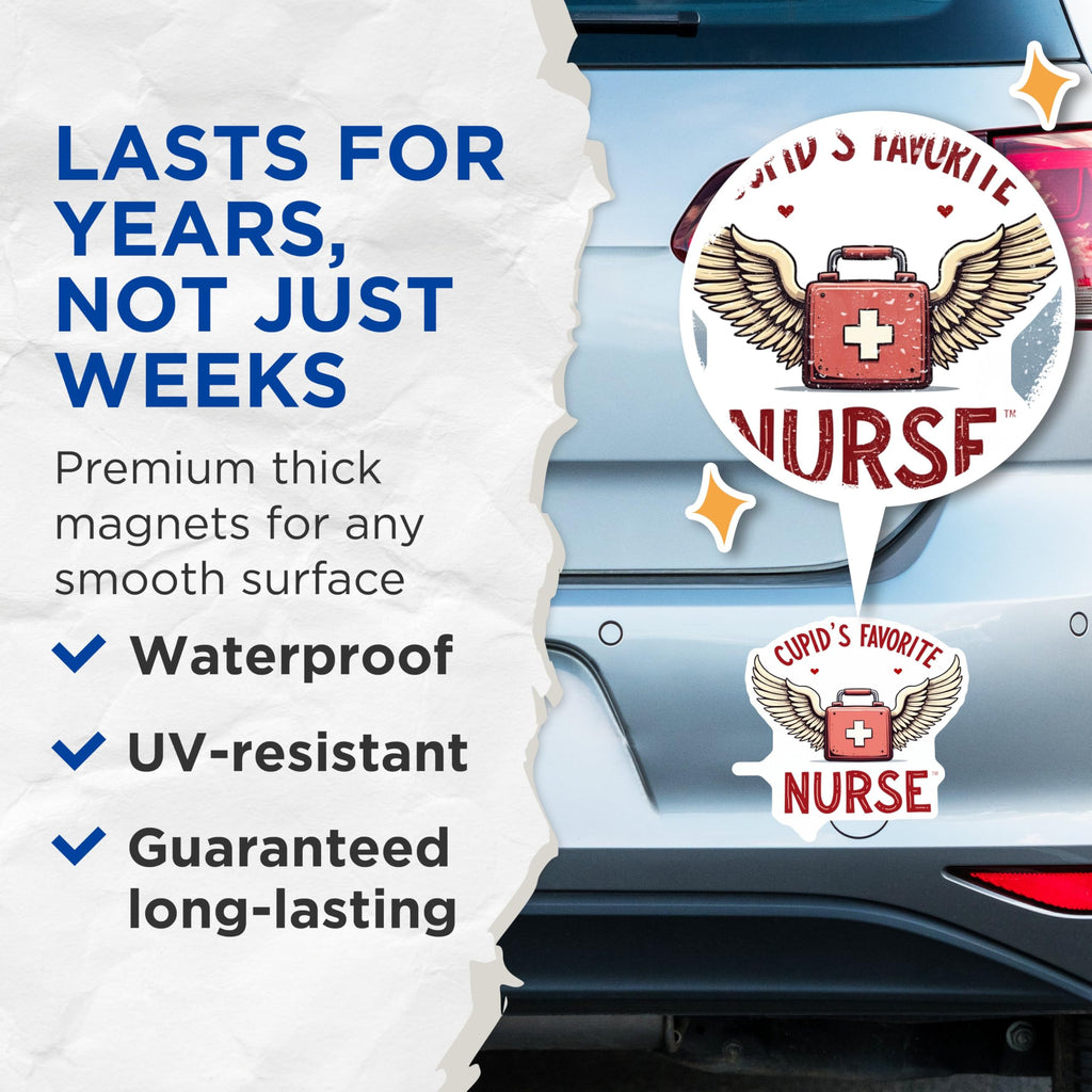 (2 Pack) Cupid's Favorite Nurse Magnets - Nurse Appreciation Magnets - Cute Nurse Magnets for Healthcare - 5" On Longest Side - for Cars, Refrigerators, Toolboxes, Lockers - Made in USA BMCS3077