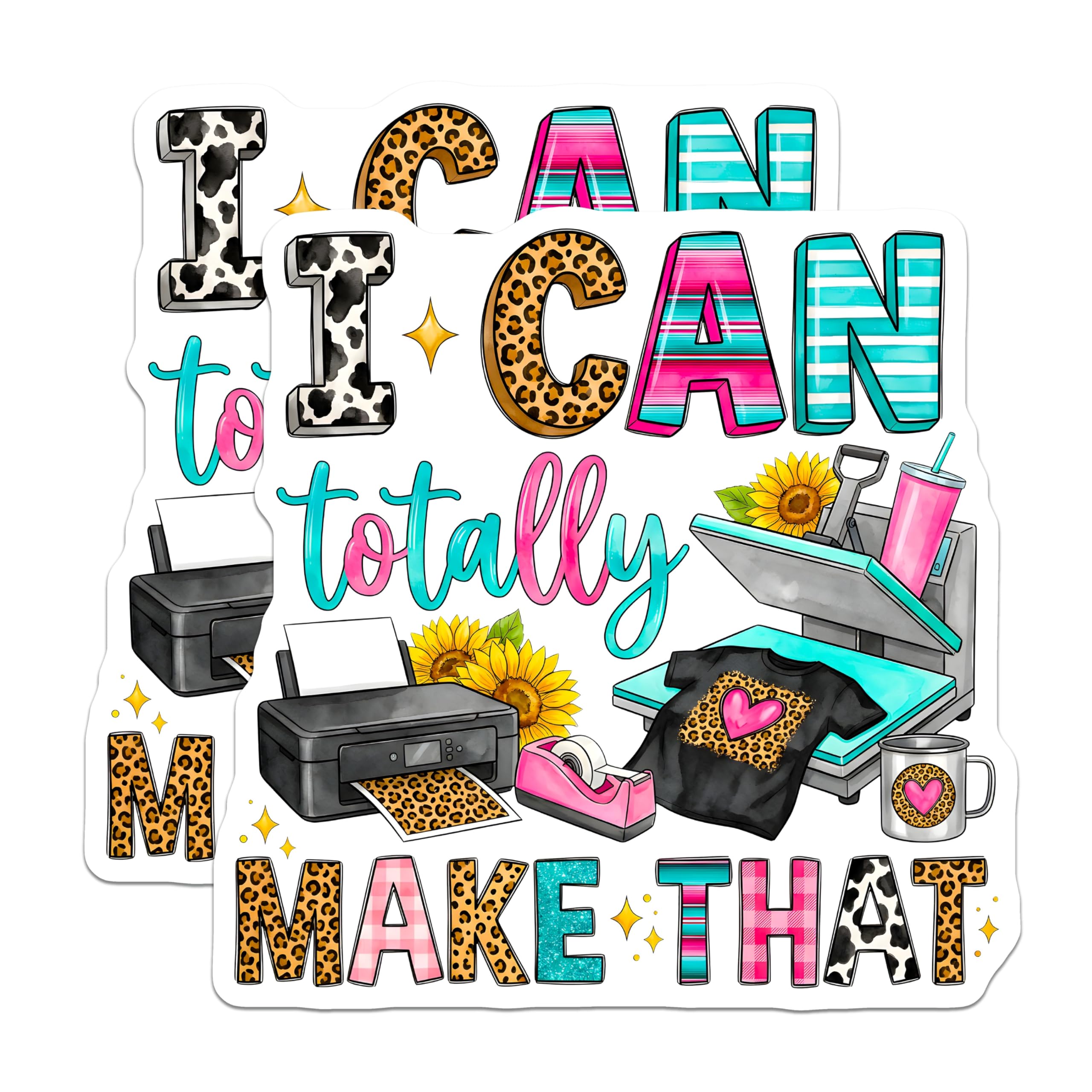 (2 Pack) Crafter Magnets - Funny Sublimation Maker Quote - Creative Studio Decor - Leopard Cow Print Sunflower Design - 5 Inches On Longest Side - Thick Durable Magnet - Made in USA - MAG24616