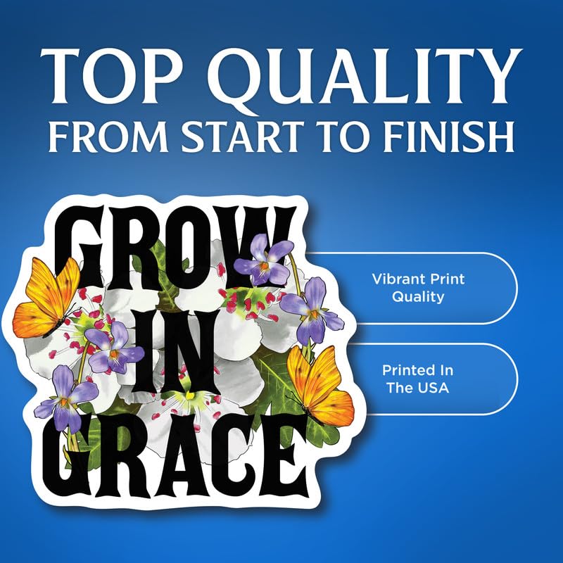 (2 Pack) Grow in Grace - Peaceful Inspiring Stickers - 5" On Longest Side - for Car, Truck, SUV - Easy Peel and Stick Vinyl Decals - Made in USA - BMCS0107