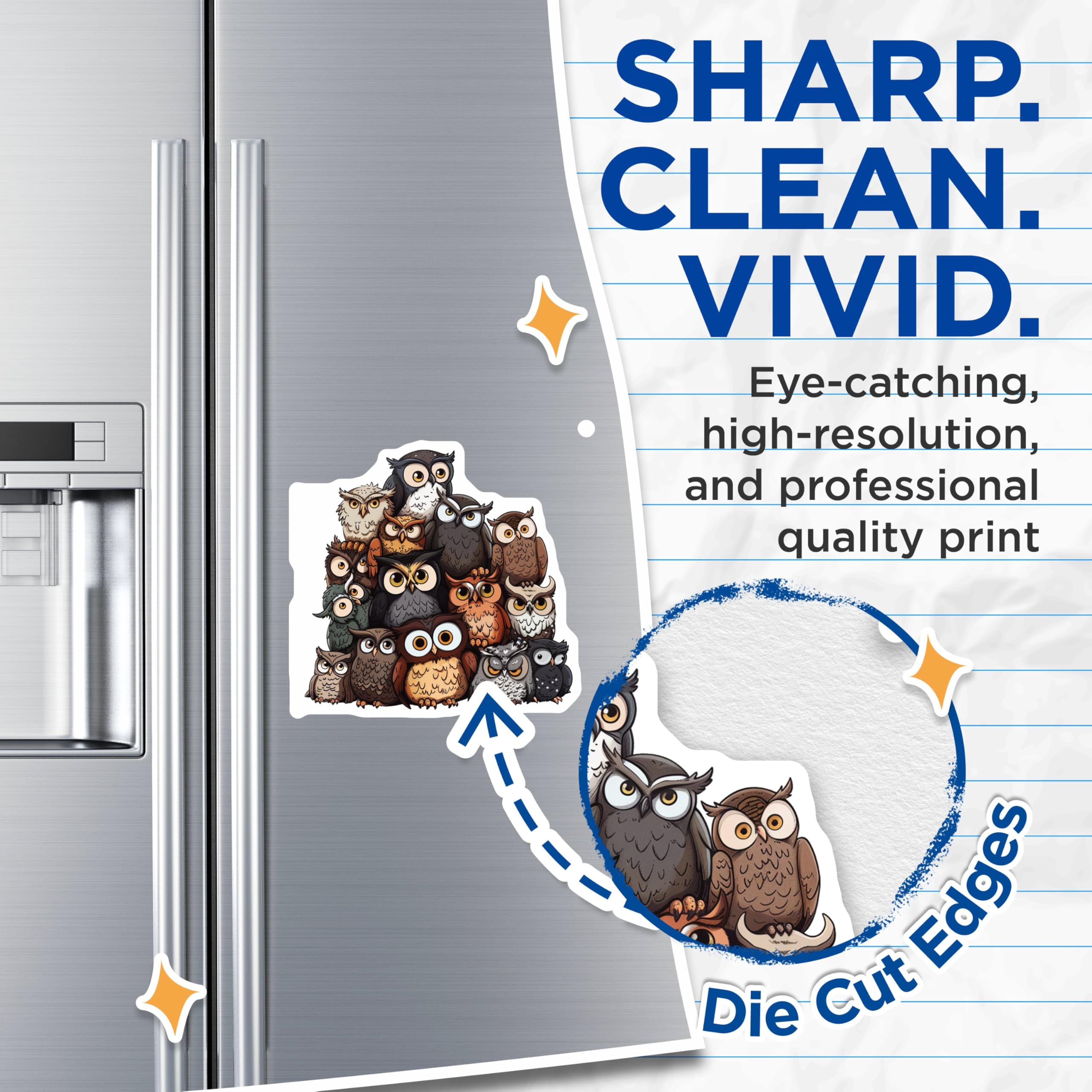 (2 Pack) Cute Owl Family Magnets - Cartoon Owl Magnet Set - Adorable Owl Art Magnets for Home Decor - 5" On Longest Side - for Cars, Refrigerators, Toolboxes, Lockers - Made in USA BMCS3060