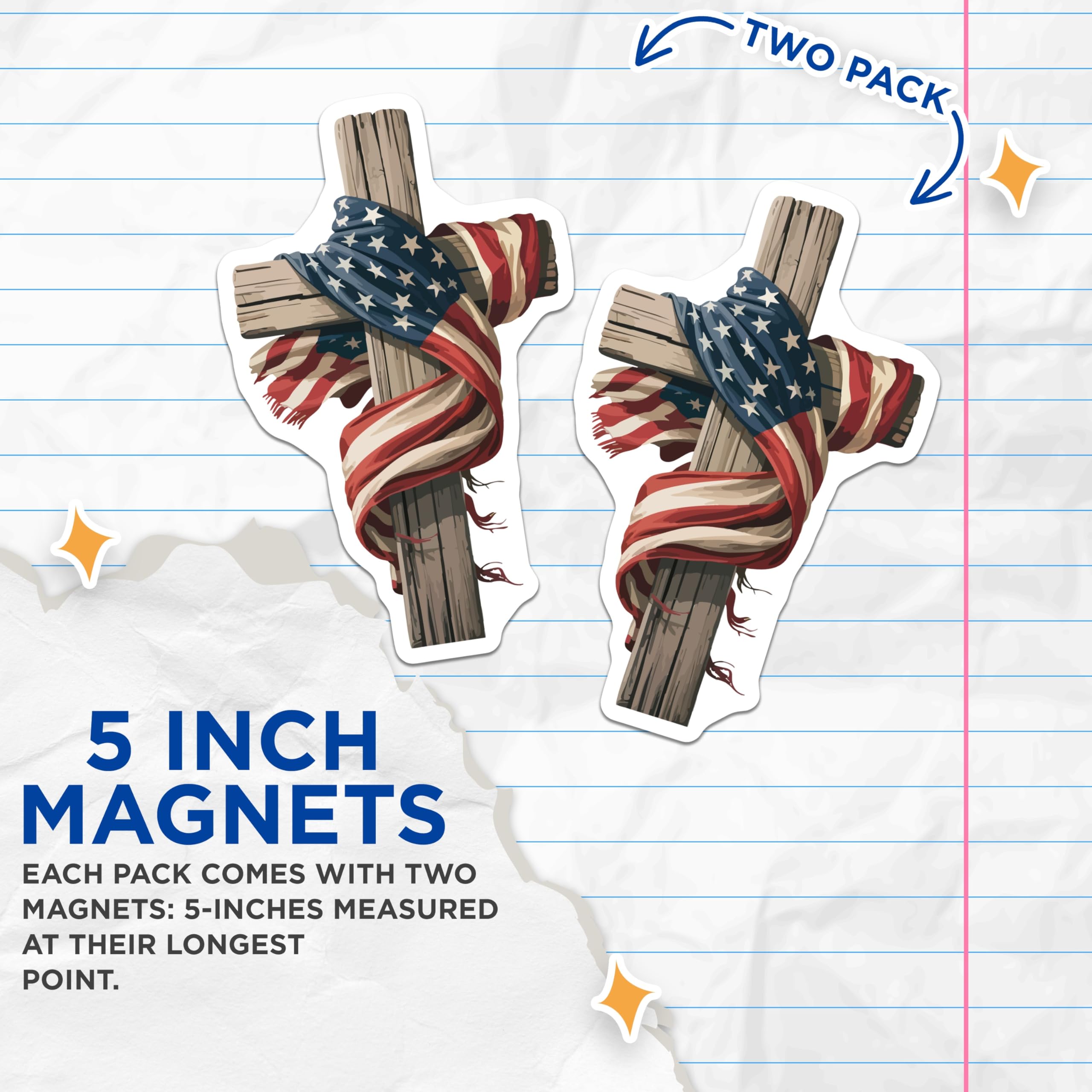 (2 Pack) American Flag Cross Magnets - Patriotic Christian Decor - USA Faith Symbol Refrigerator Magnets - Memorial - 5 Inches On Longest Side - Thick Durable Magnet - Made in USA - MAG22497