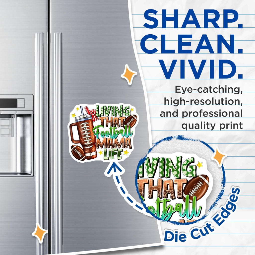 (2 Pack) Living that Football Mama Life Magnets - Game Day Mom - Sports Parent Refrigerator Decor - 5 Inches On Longest Side - Thick Durable Magnet - Made in USA - MAG29556