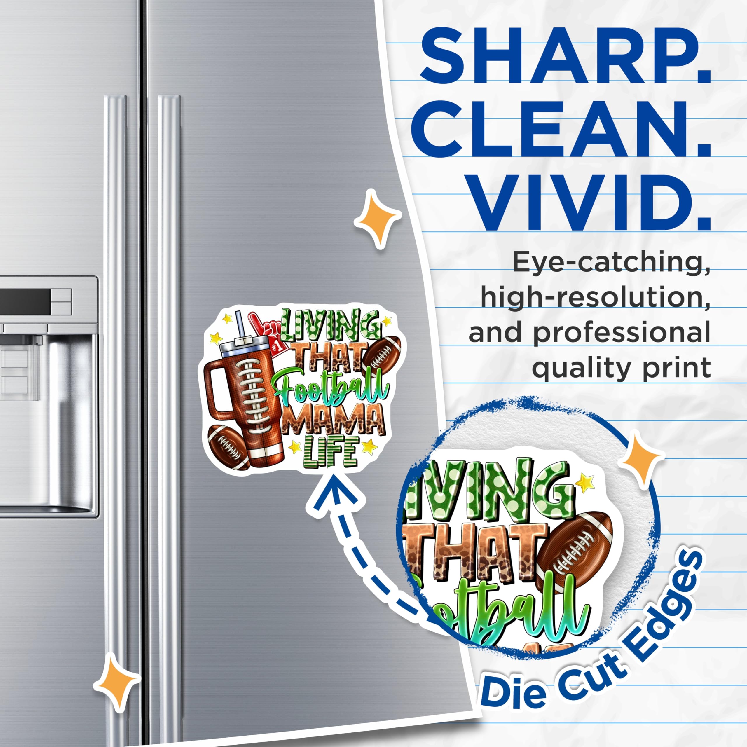 (2 Pack) Living that Football Mama Life Magnets - Game Day Mom - Sports Parent Refrigerator Decor - 5 Inches On Longest Side - Thick Durable Magnet - Made in USA - MAG29556