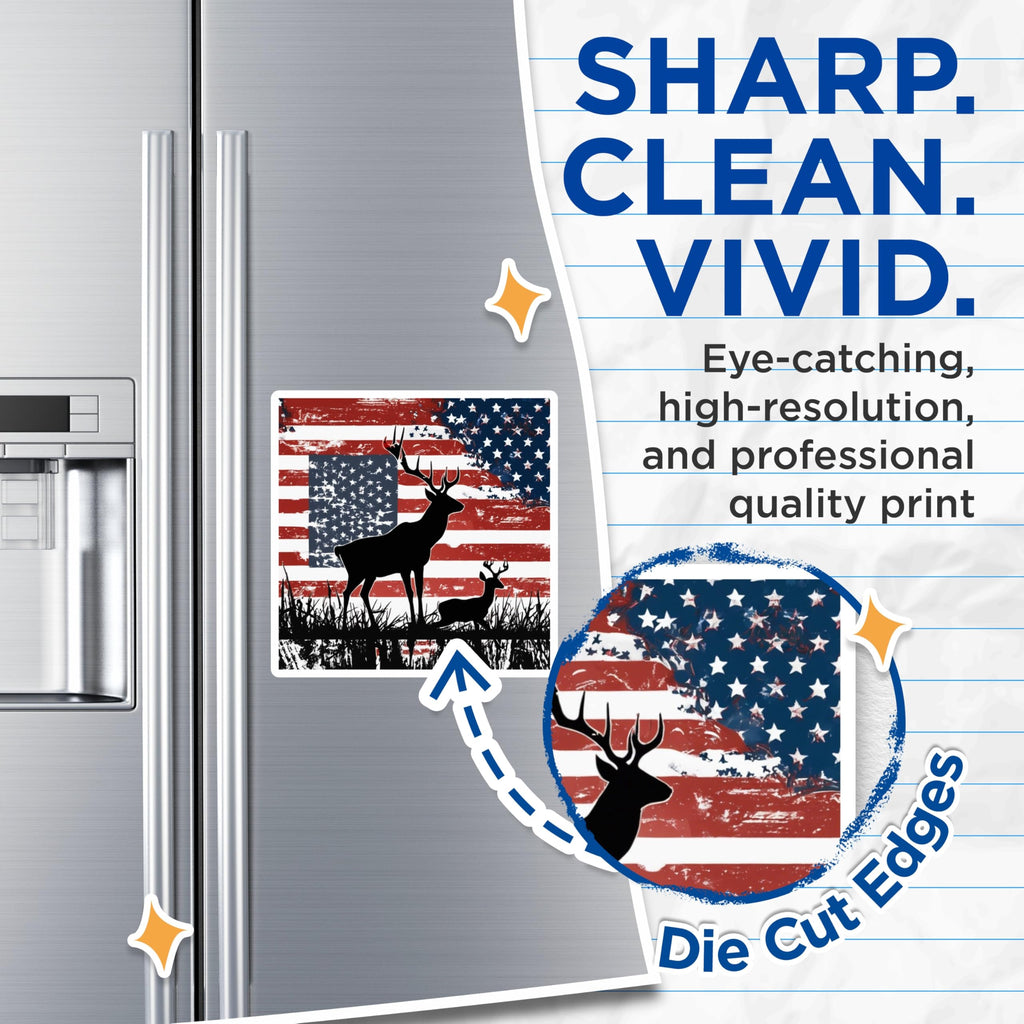(2 Pack) American Flag Deer Magnets - Patriotic Wildlife Decor - Hunter Vehicle Magnets - Country Refrigerator Accents - 5 Inches On Longest Side - Thick Durable Magnet - Made in USA - MAG20002