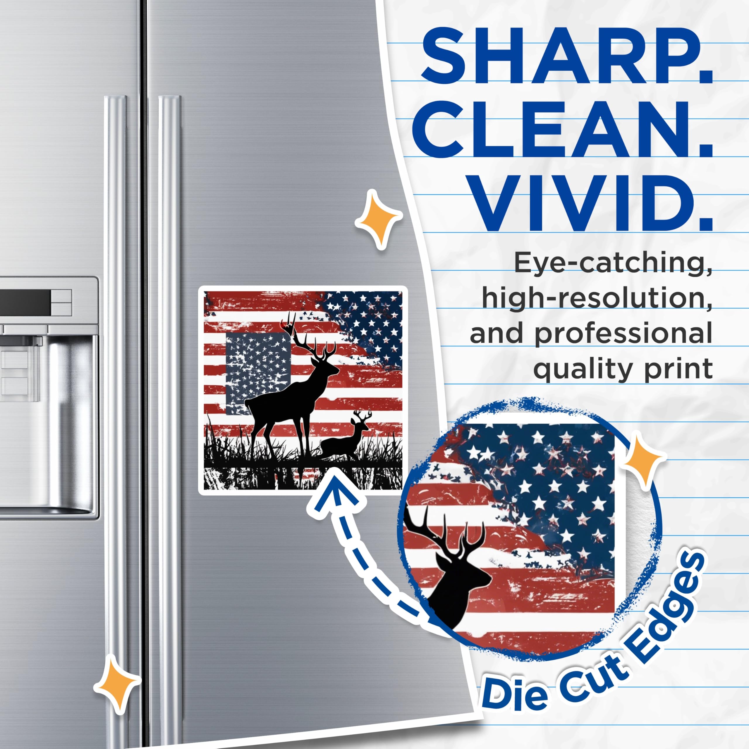 (2 Pack) American Flag Deer Magnets - Patriotic Wildlife Decor - Hunter Vehicle Magnets - Country Refrigerator Accents - 5 Inches On Longest Side - Thick Durable Magnet - Made in USA - MAG20002