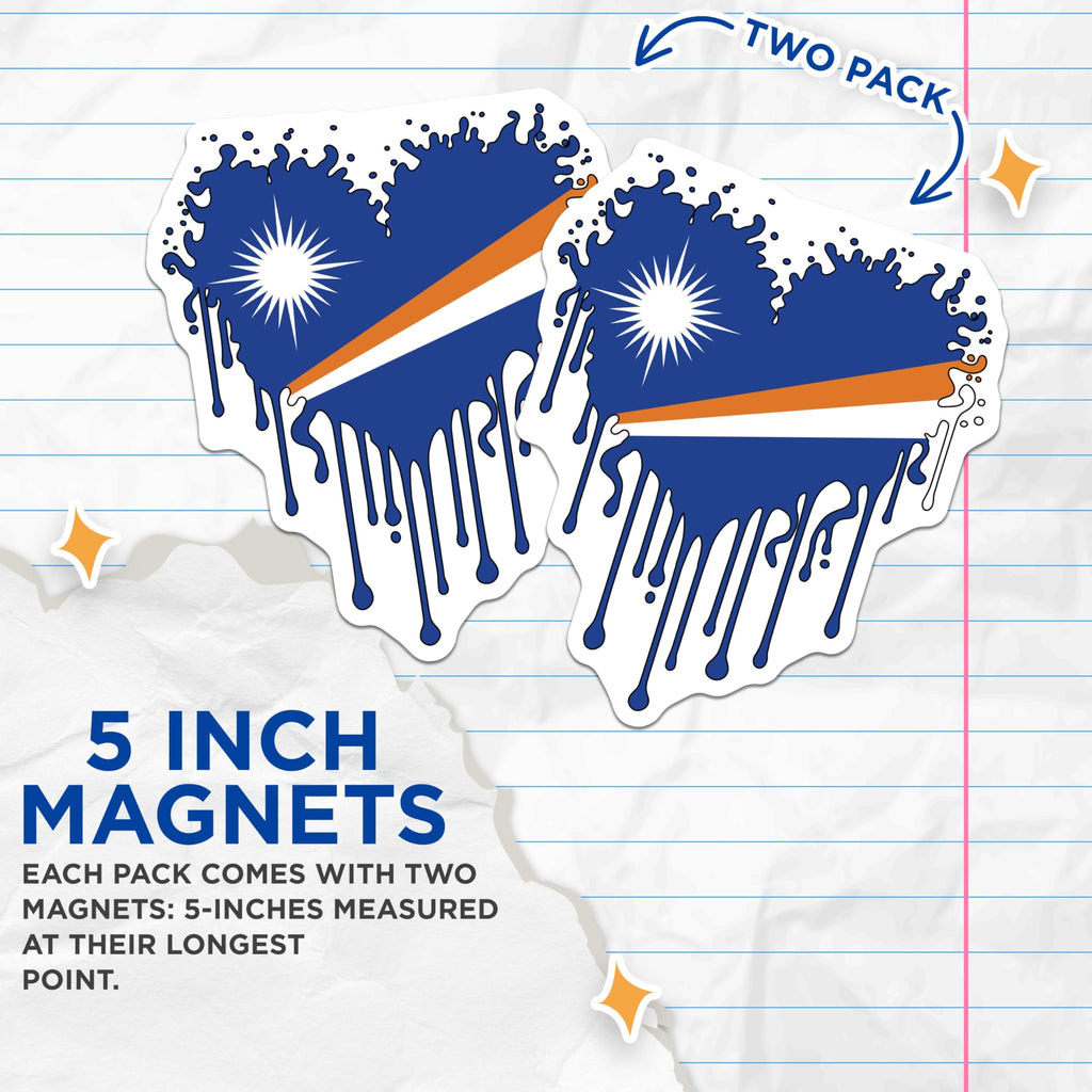 (2 Pack) Marshall Islands Flag Magnets - Heart Dripping Flag - National Pride Decor - 5" On Longest Side - Premium Magnet - for Cars, Refrigerators, Toolboxes, Lockers - Made in USA - MAG17183