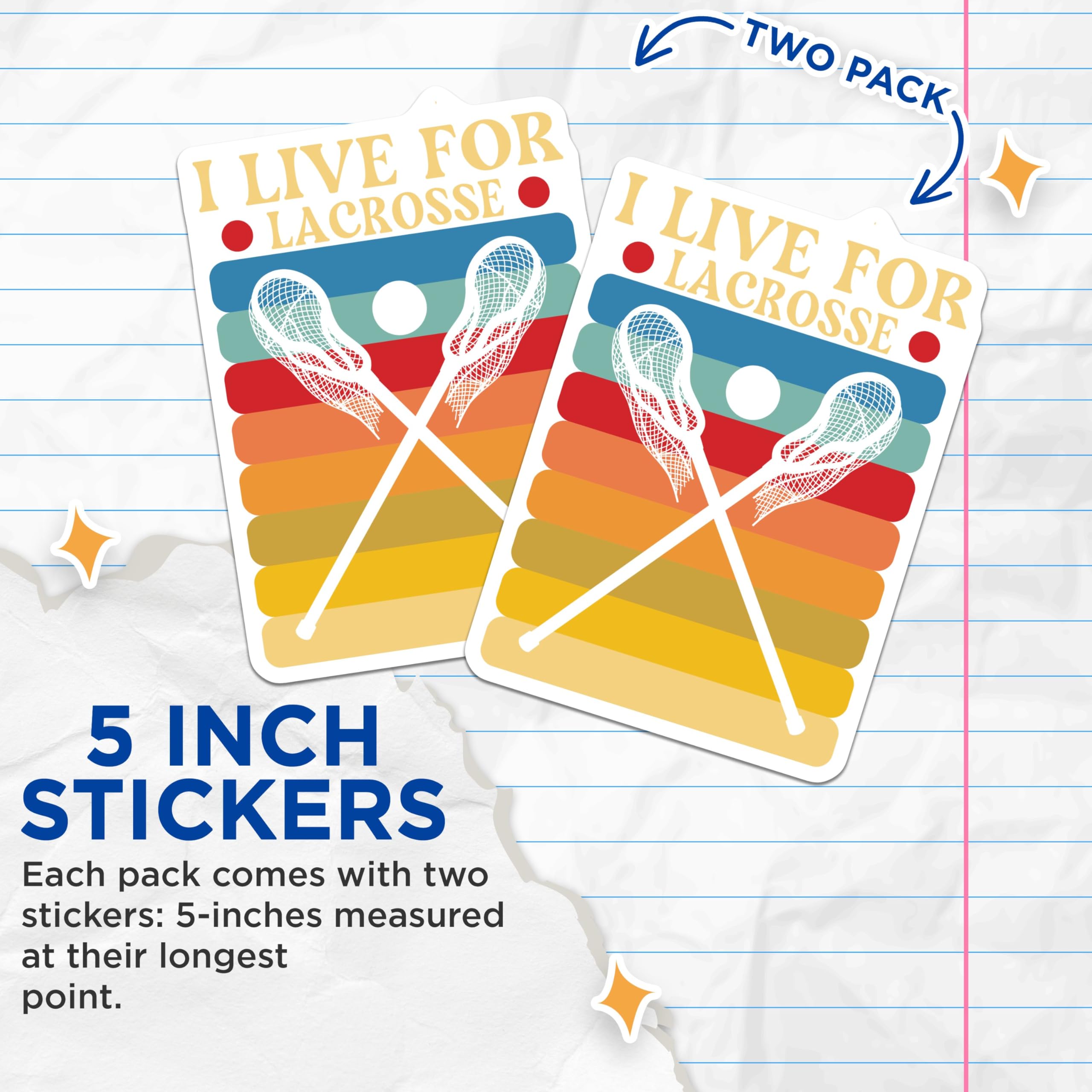 (2 Pack) I Live for Lacrosse Stickers - Retro Lacrosse Decal - Sports Enthusiast Stickers - 5" On Longest Side - Sticks to Smooth Flat Surfaces - Made in USA - BMCS5084