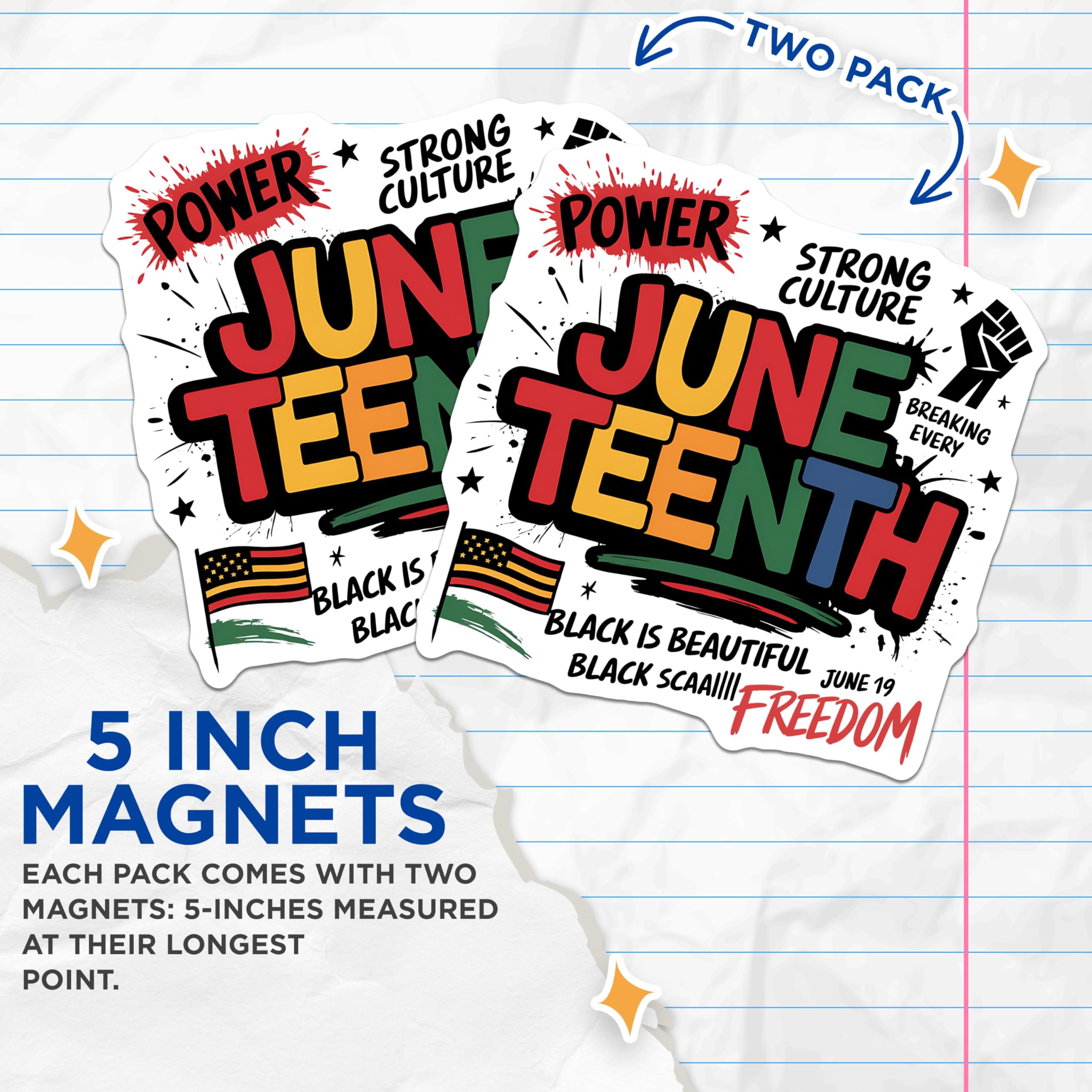 (2 Pack) Juneteenth Celebration Magnets - Strong Culture - Black Pride - Freedom Day - 5" On Longest Side - for Cars, Fridges, Toolboxes - Made in USA - MAG3889