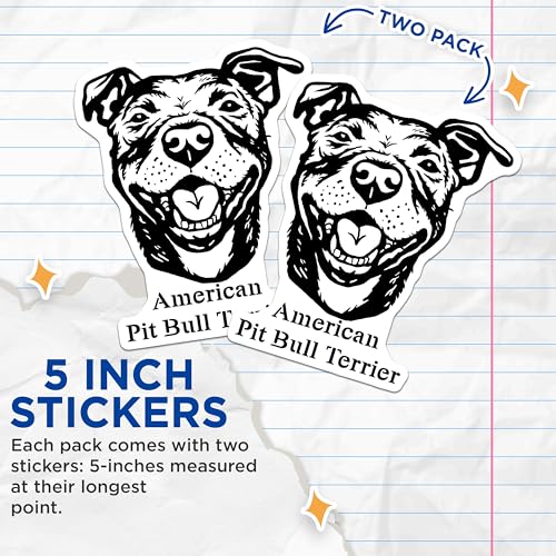 (2 Pack) American Pit Bull Terrier Stickers - Dog Breed Stickers - Animal Lover Decal - 5" On Longest Side - Sticks to Smooth Flat Surfaces - Made in USA - BMCS4010