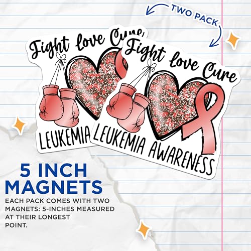 (2 Pack) Leukemia Awareness Magnets - Fight Love Cure - Heart Ribbon Boxing Gloves - 5" On Longest Side - for Cars, Fridges, Toolboxes - Made in USA - MAG4284