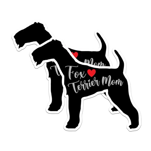 (2 Packs) Fox Terrier Mom Stickers - Fox Terrier Dog Breed Decals - 5 Inches On Longest Side - Premium Vinyl Decal - Sticks to Any Smooth Flat Surface - Made in USA - BMCS2471
