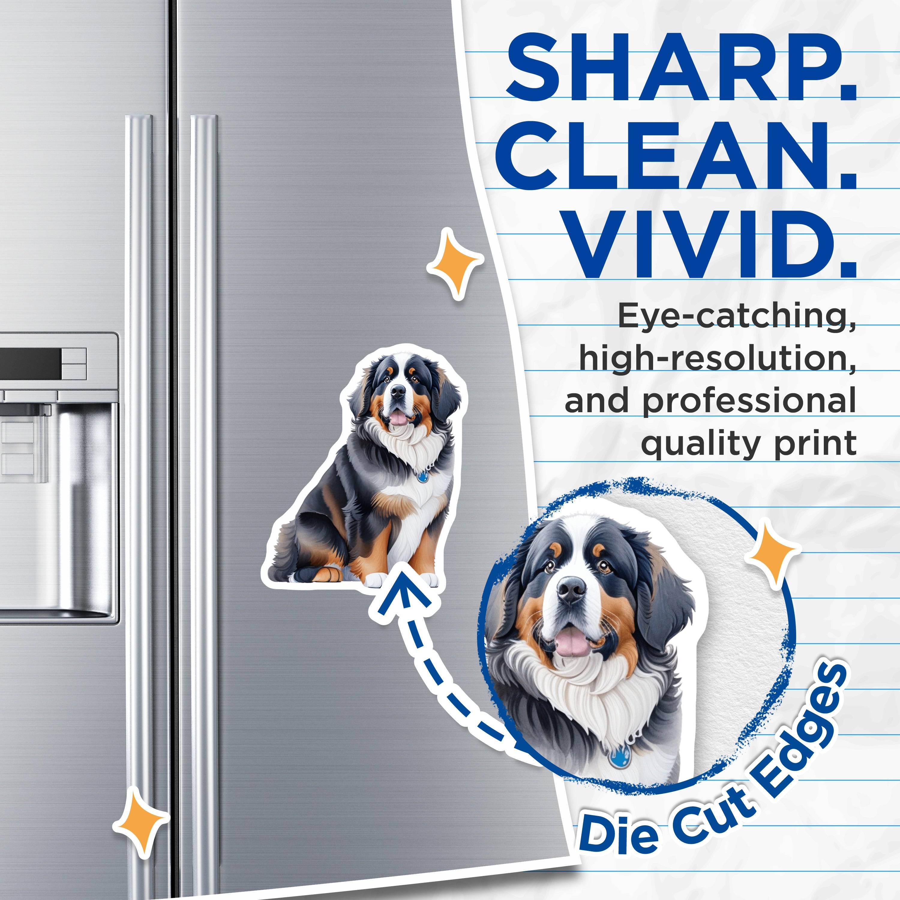 (2 Pack) Bernese Mountain Dog Magnets - Berner Lover Fridge Decor - Cute Dog Art Accessory - 5 Inches On Longest Side - Thick Durable Magnet - Made in USA - MAG38761