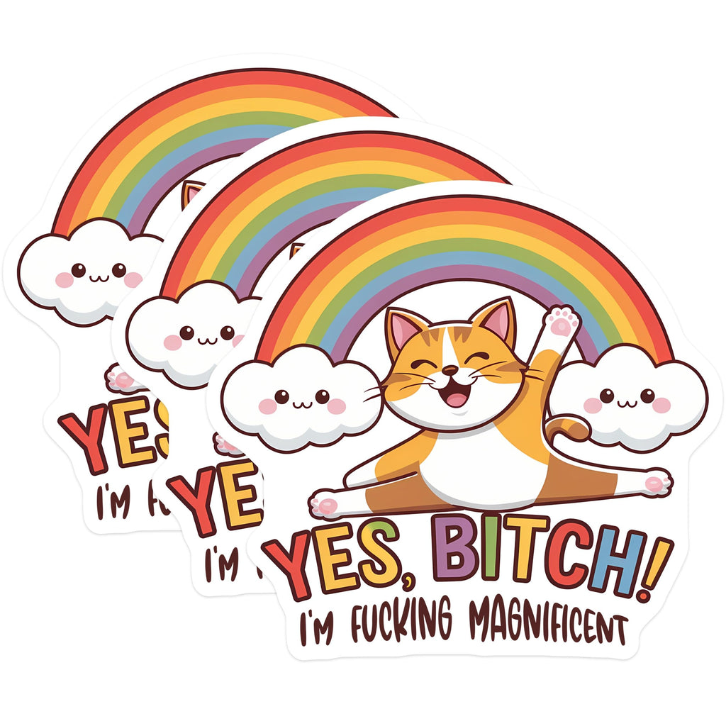 (3 Pack) Cat Rainbow Decals - Funny Cat Decal - Laptop Decal - 3 Inches On Longest Side - Easy Peel & Apply - Made in USA - 3MCS2086