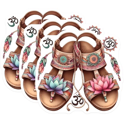(3 Pack) Bohemian Sandals Decals - Lotus Flower Art - Spiritual Symbol Sticker - 3 Inches On Longest Side - Easy Peel & Apply - Made in USA - 3MCS7606