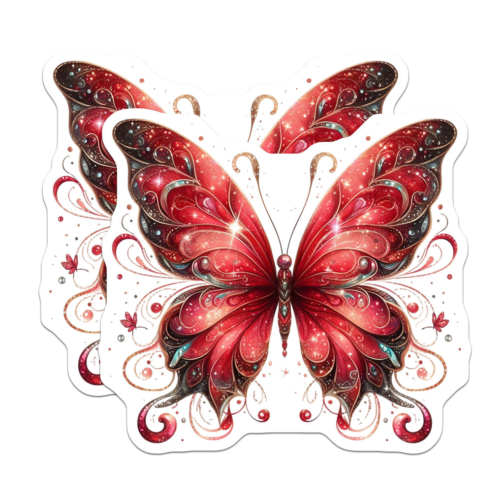 (2 Pack) Red Butterfly Magnets - Sparkling Celestial Decor - Whimsigoth Aesthetic Fridge Locker Art - 5 Inches On Longest Side - Thick Durable Magnet - Made in USA - MAG36105