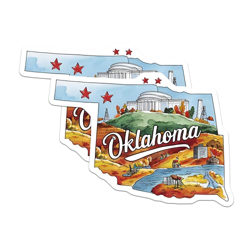 (2 Pack) Oklahoma Travel Stickers - State Scenery - United States Map - 5" On Longest Side - Sticks to Smooth Flat Surfaces - Made in USA - BMCS6289