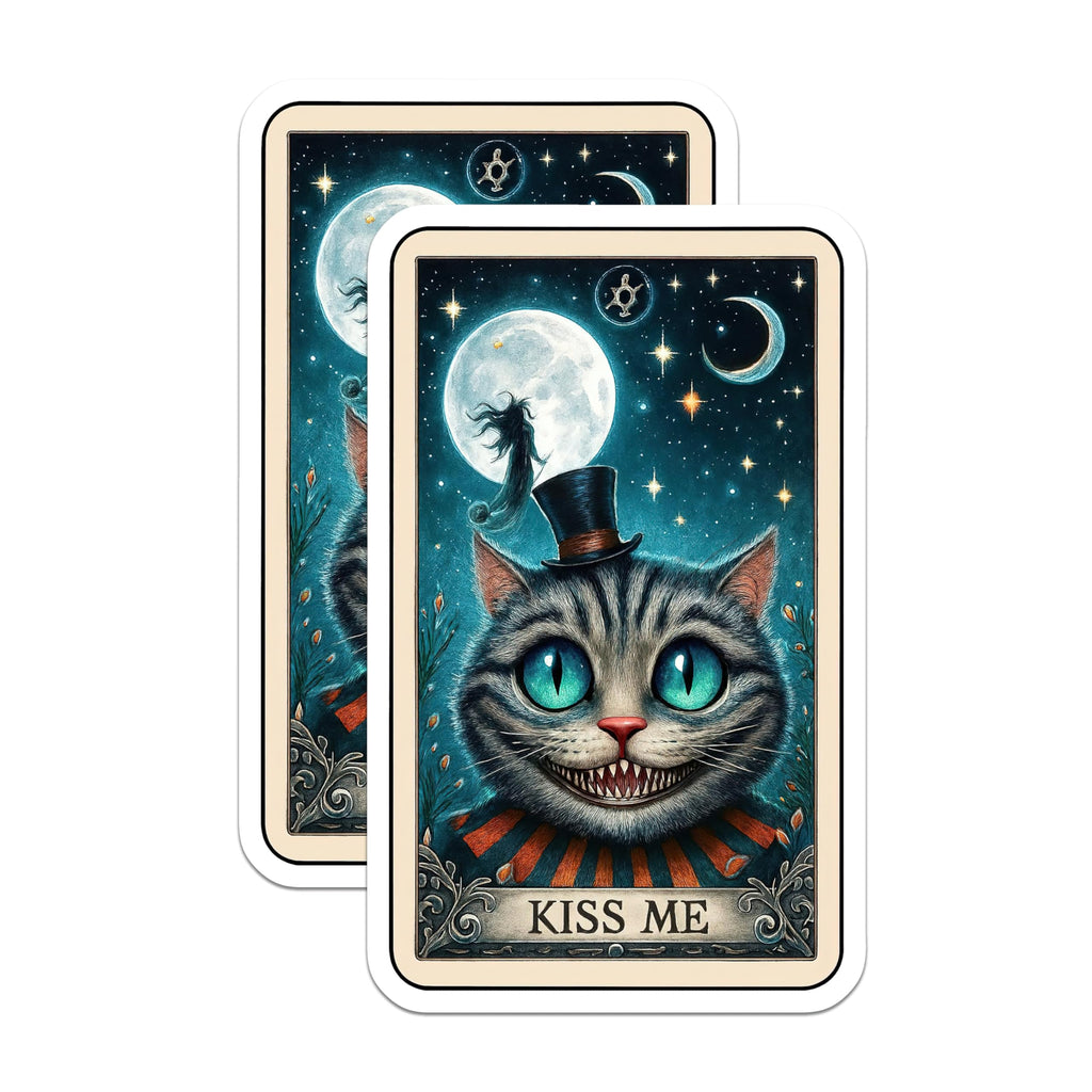 (2 Pack) Cheshire Cat Magnets - Alice Wonderland Fantasy Art - Grinning Cat Spooky Decor - Mystical Whimsical Full Moon Night - 5 Inches On Longest Side - Thick Durable Magnet - Made in USA - MAG22136