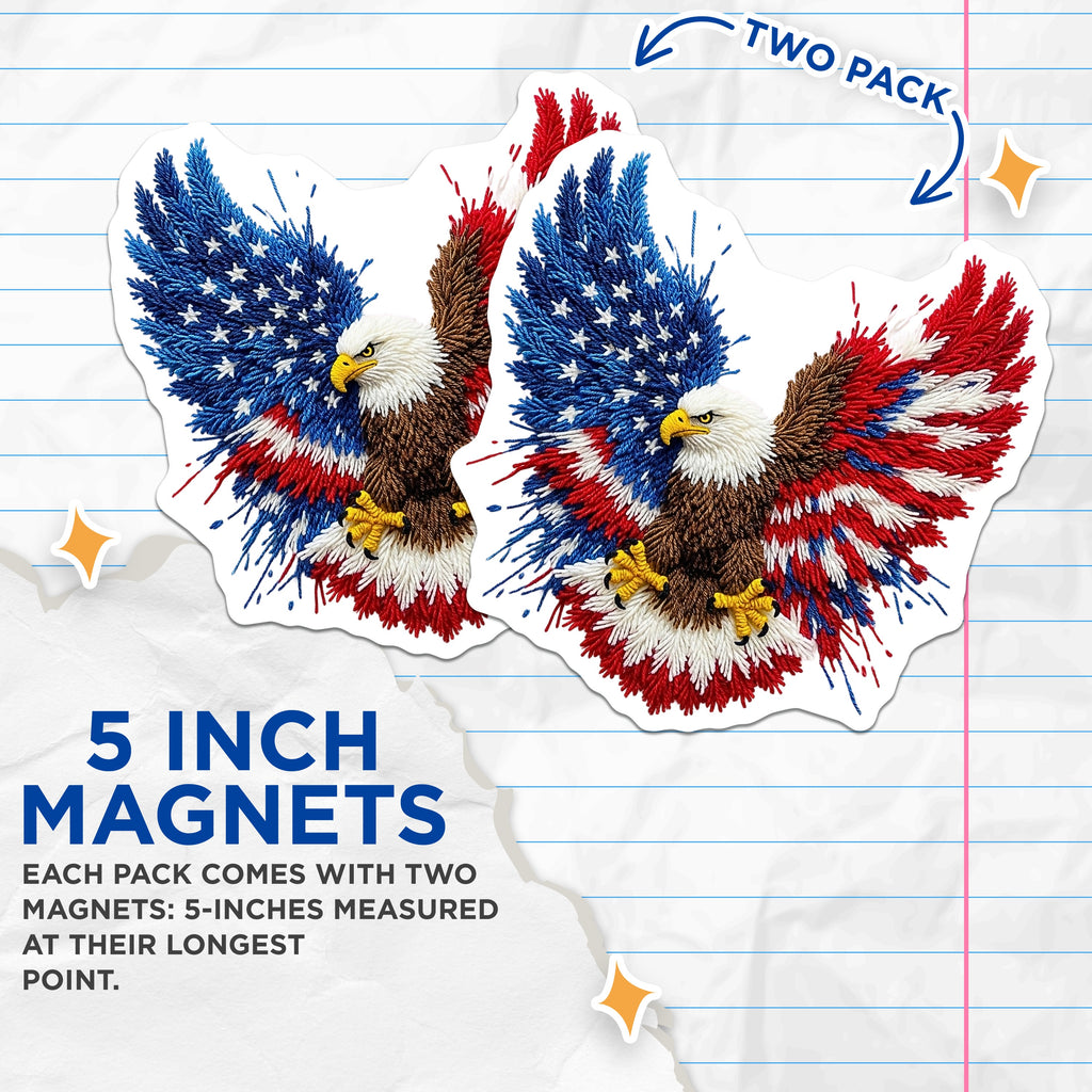 (2 Pack) Patriotic Eagle Magnets - American Flag Decor - USA Freedom - Veterans Day - 5 Inches On Longest Side - Thick Durable Magnet - Made in USA - MAG39447