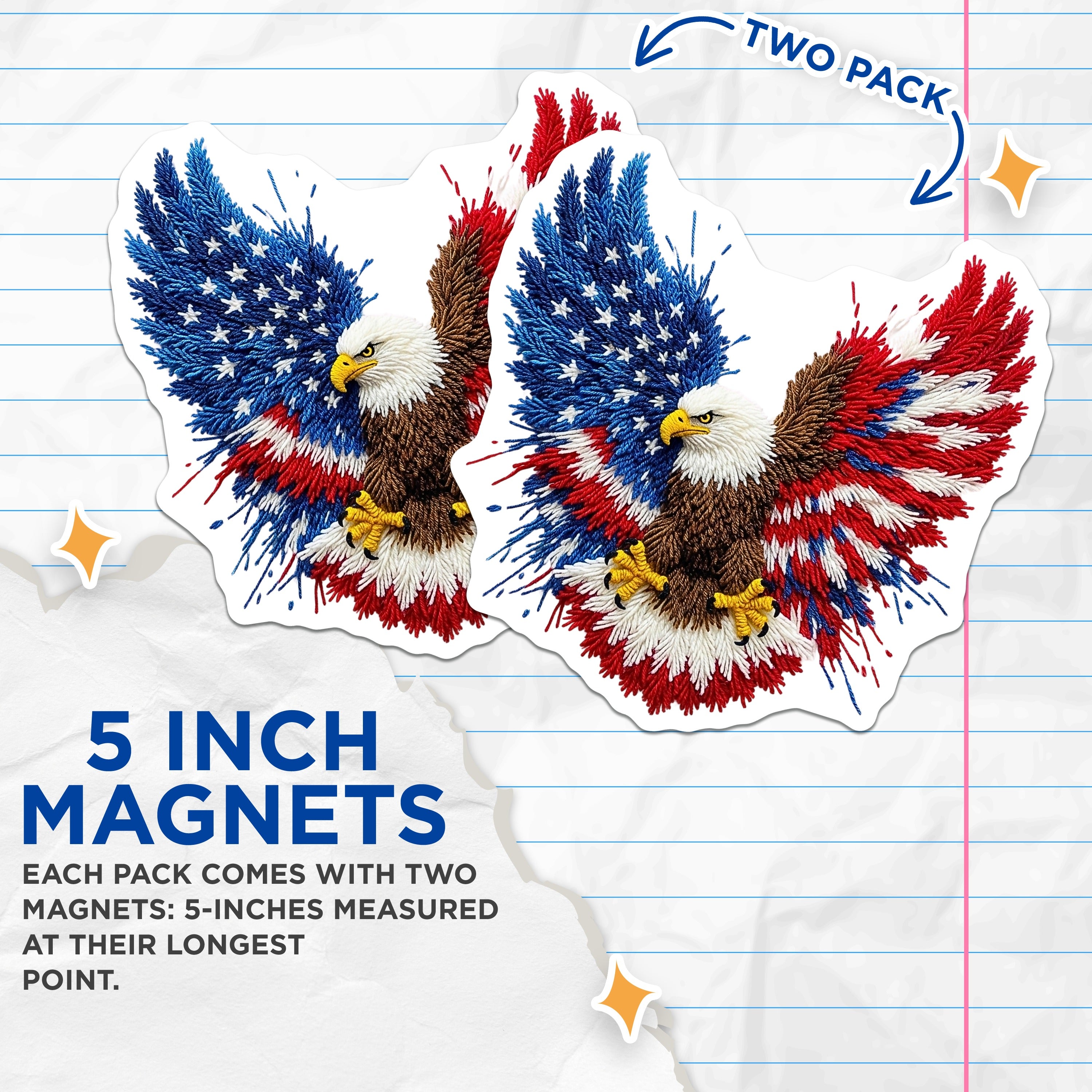 (2 Pack) Patriotic Eagle Magnets - American Flag Decor - USA Freedom - Veterans Day - 5 Inches On Longest Side - Thick Durable Magnet - Made in USA - MAG39447