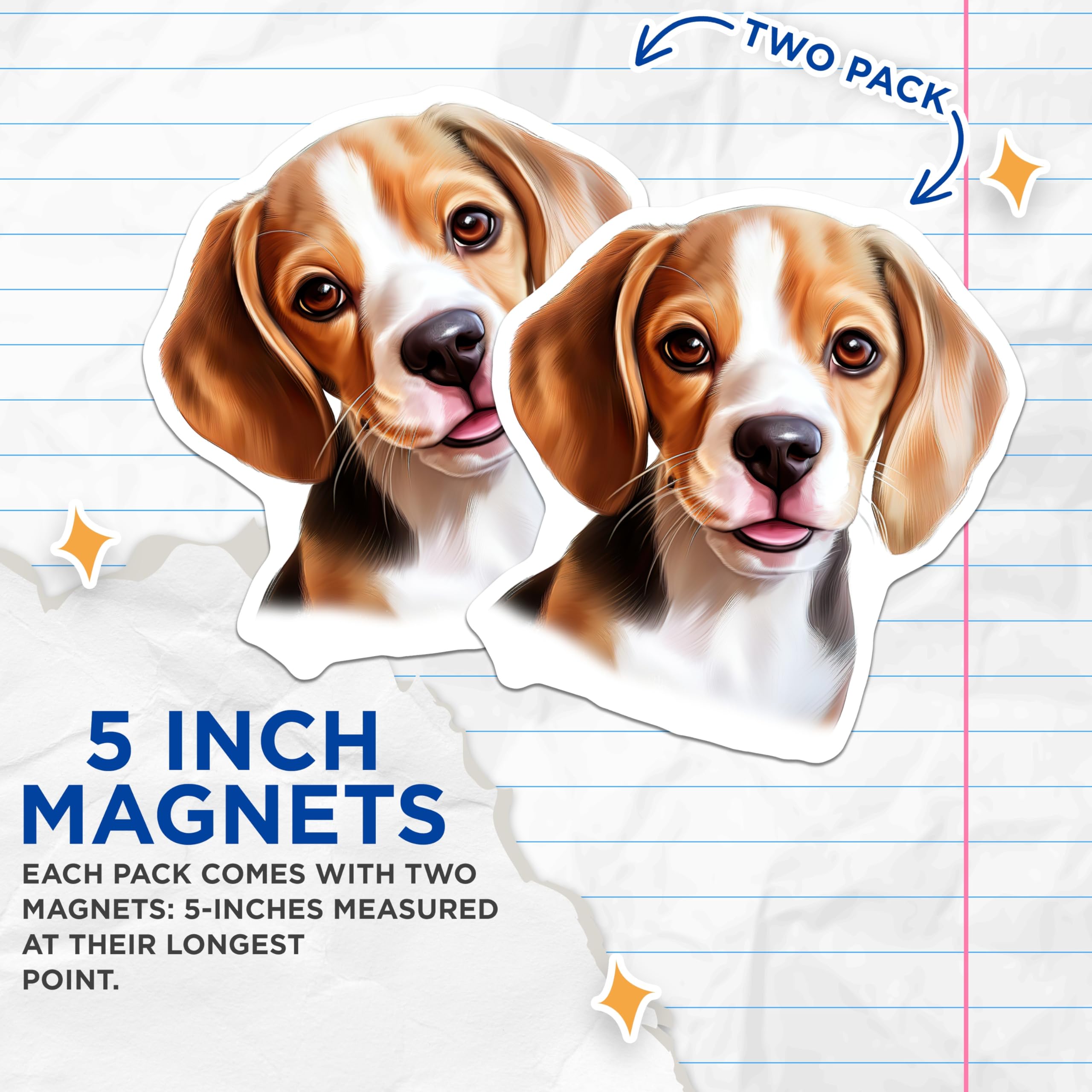 (2 Pack) Beagle Puppy Magnets - Adorable Beagle Art - Dog Owner Pet Decor - 5 Inches On Longest Side - Thick Durable Magnet - Made in USA - MAG30253