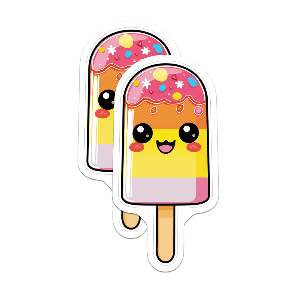 (2 Pack) Kawaii Popsicle Magnets - Cute Ice Pop Decor - Happy Summer Dessert - Colorful Fridge Locker Magnets - 5 Inches On Longest Side - Thick Durable Magnet - Made in USA - MAG36087