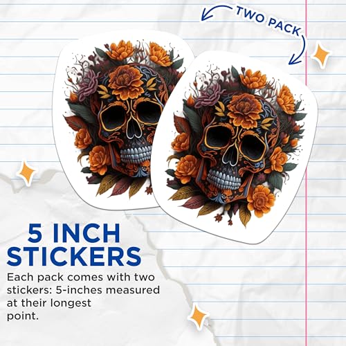 (2 Packs) Gothic Skulls with Orange Rose Stickers - Skull and Rose Design Decals - 5 Inches On Longest Side - Premium Vinyl Decal - Sticks to Any Smooth Flat Surface - Made in USA - BMCS2304
