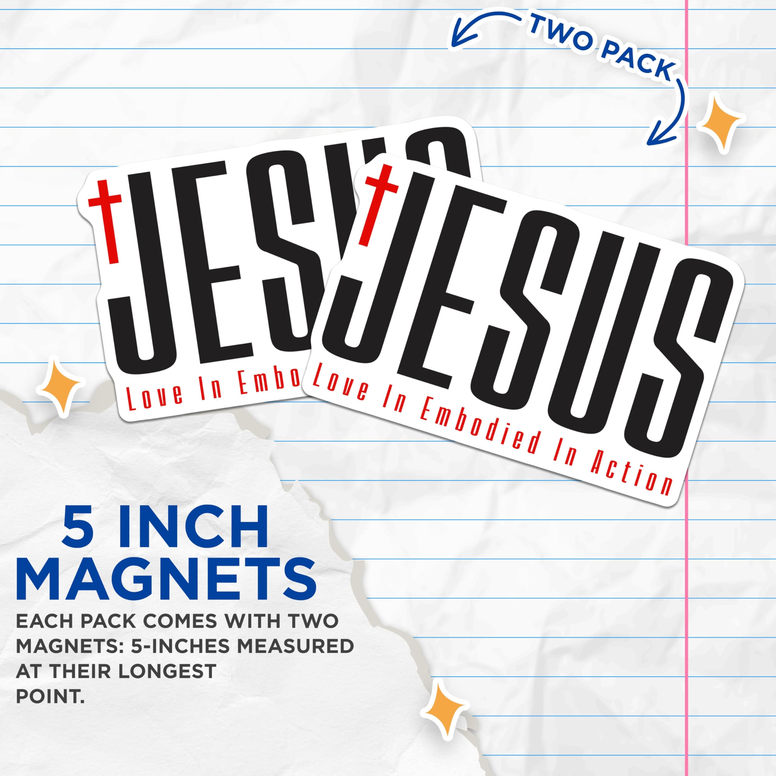 (2 Pack) Jesus Magnets - Christian Faith Devotional Decor - Spiritual Refrigerator Locker Affirmation - 5 Inches On Longest Side - Thick Durable Magnet - Made in USA - MAG29312