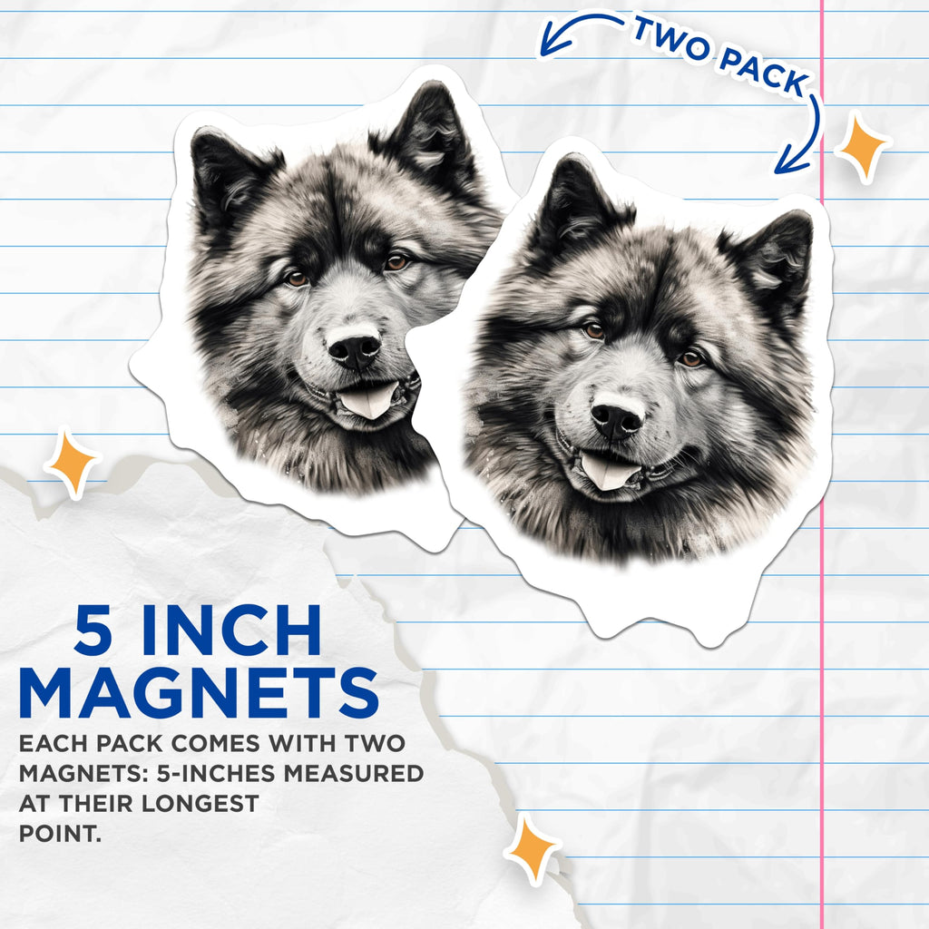 (2 Pack) Malamute Dog Magnets - Siberian Husky Pet Lover - Realistic Animal Portrait - Large Canine Owner Home Decor - 5 Inches On Longest Side - Thick Durable Magnet - Made in USA - MAG29310
