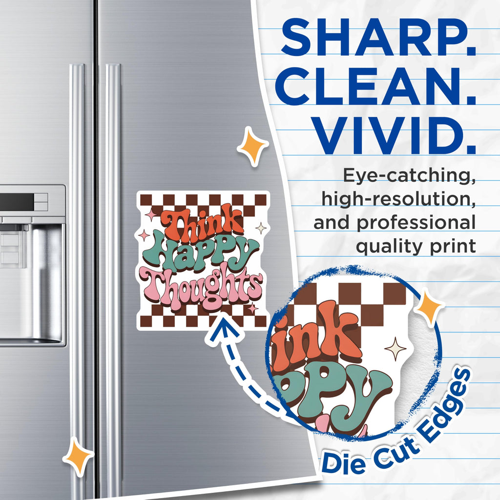 (2 Pack) Happy Thoughts Magnets - Retro Fridge Magnets - Positive Vibes Decoration - 5" On Longest Side - Premium Magnet - for Cars, Refrigerators, Toolboxes, Lockers - Made in USA - MAG17470