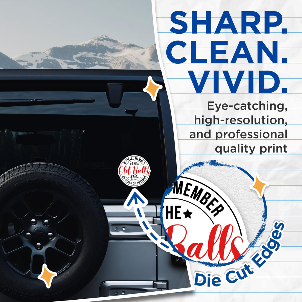 (2 Pack) Official Member Stickers - The Old Balls Club Stickers - 60 Years of Awesome Stickers - 5" On Longest Side - Sticks to Smooth Flat Surfaces - Made in USA - BMCS5233