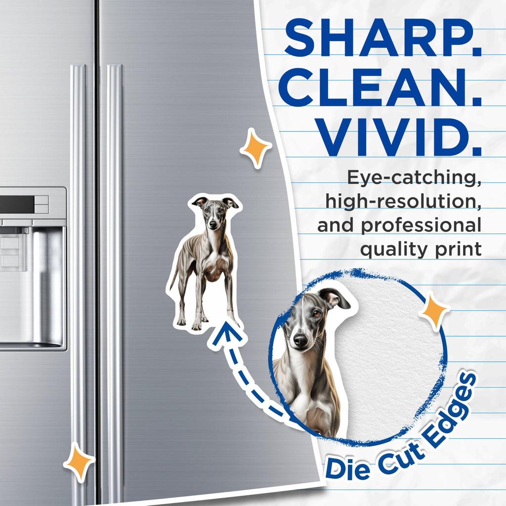 (2 Pack) Whippet Dog Magnets - Realistic Brindle Sighthound Art - Dog Mom Fridge Decor - Pet Parent Locker Magnet - 5 Inches On Longest Side - Thick Durable Magnet - Made in USA - MAG26034