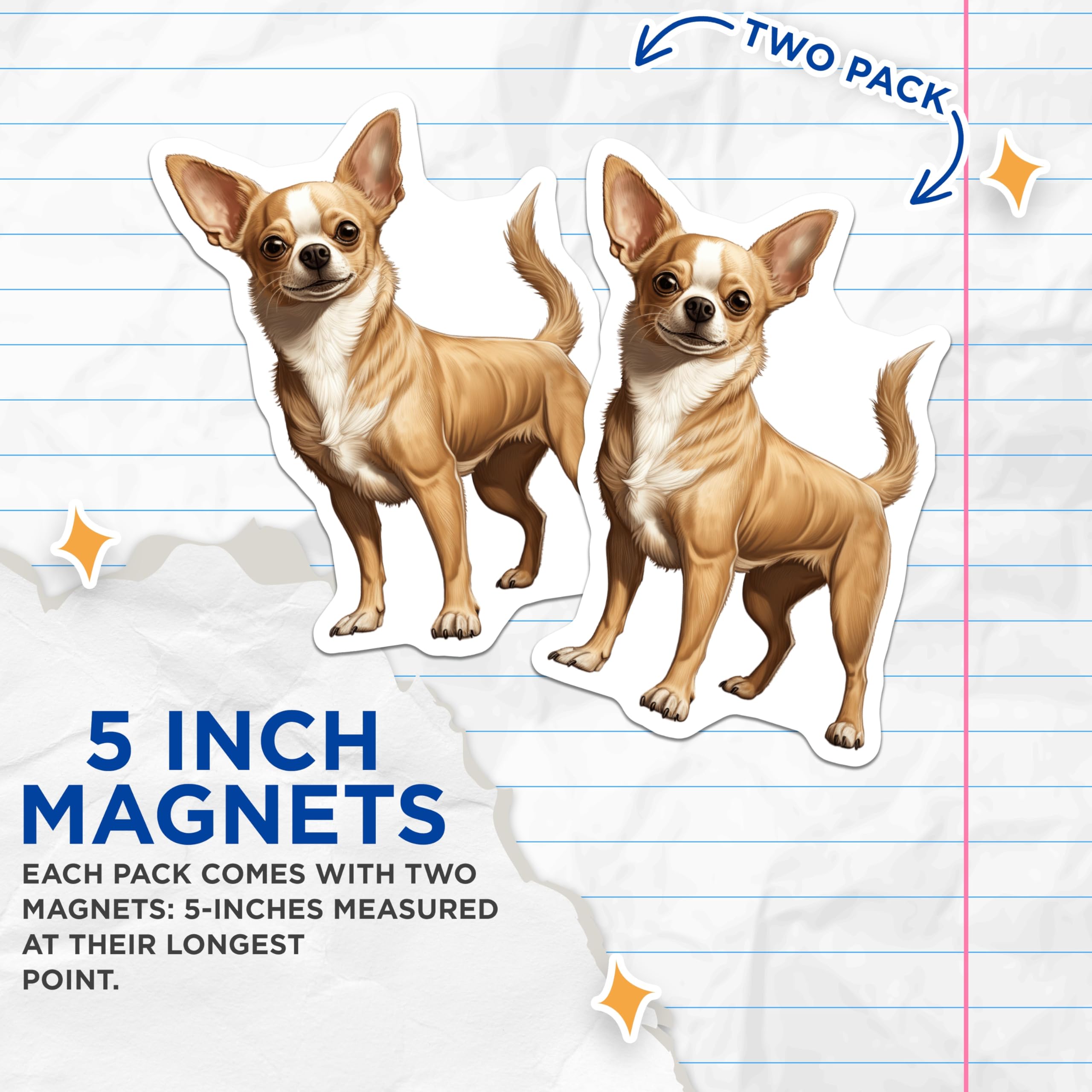 (2 Pack) Chihuahua Dog Magnets - Adorable Pet Lover Fridge Decor - Small Dog Breed Mom Dad Accessory - 5 Inches On Longest Side - Thick Durable Magnet - Made in USA - MAG26781