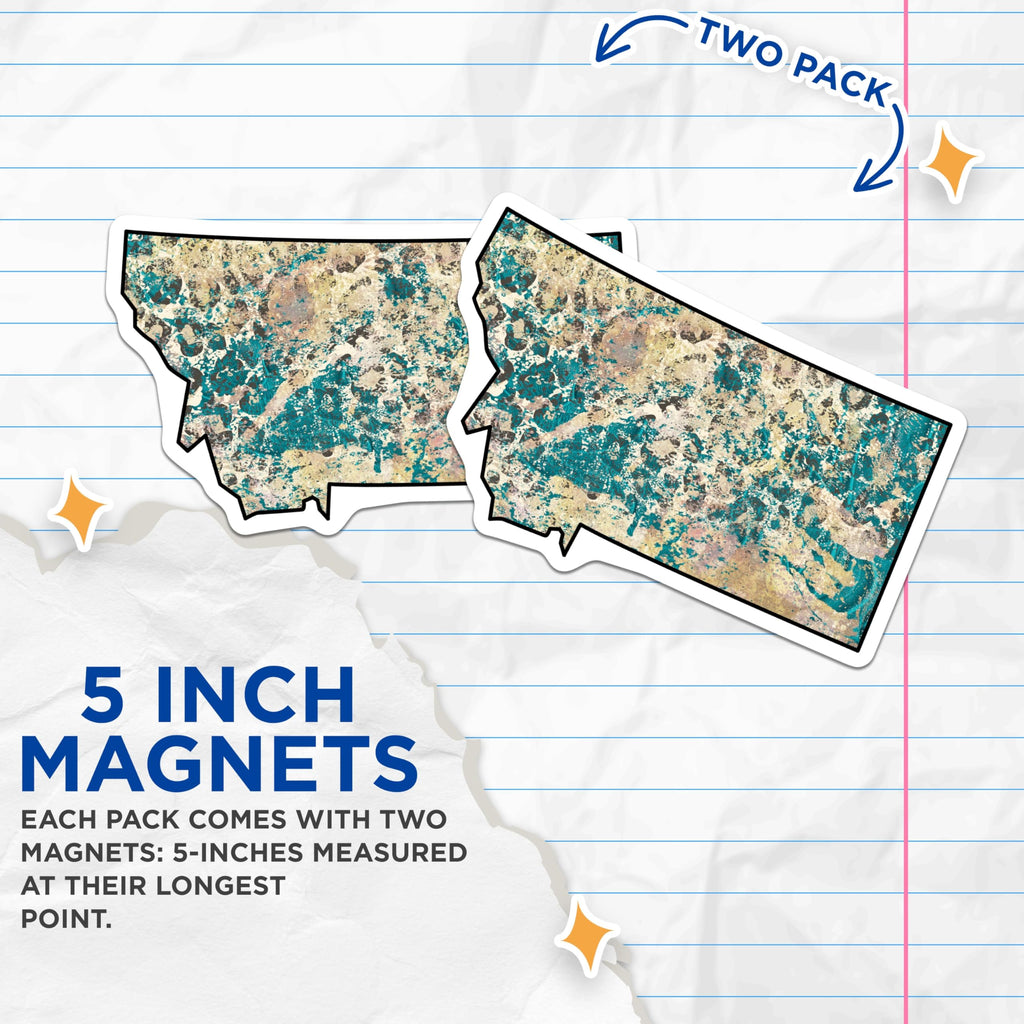 (2 Pack) Montana State Magnets - Abstract Art Style - Montana Home Decor - 5" On Longest Side - Premium Magnet - for Cars, Refrigerators, Toolboxes, Lockers - Made in USA - MAG18522